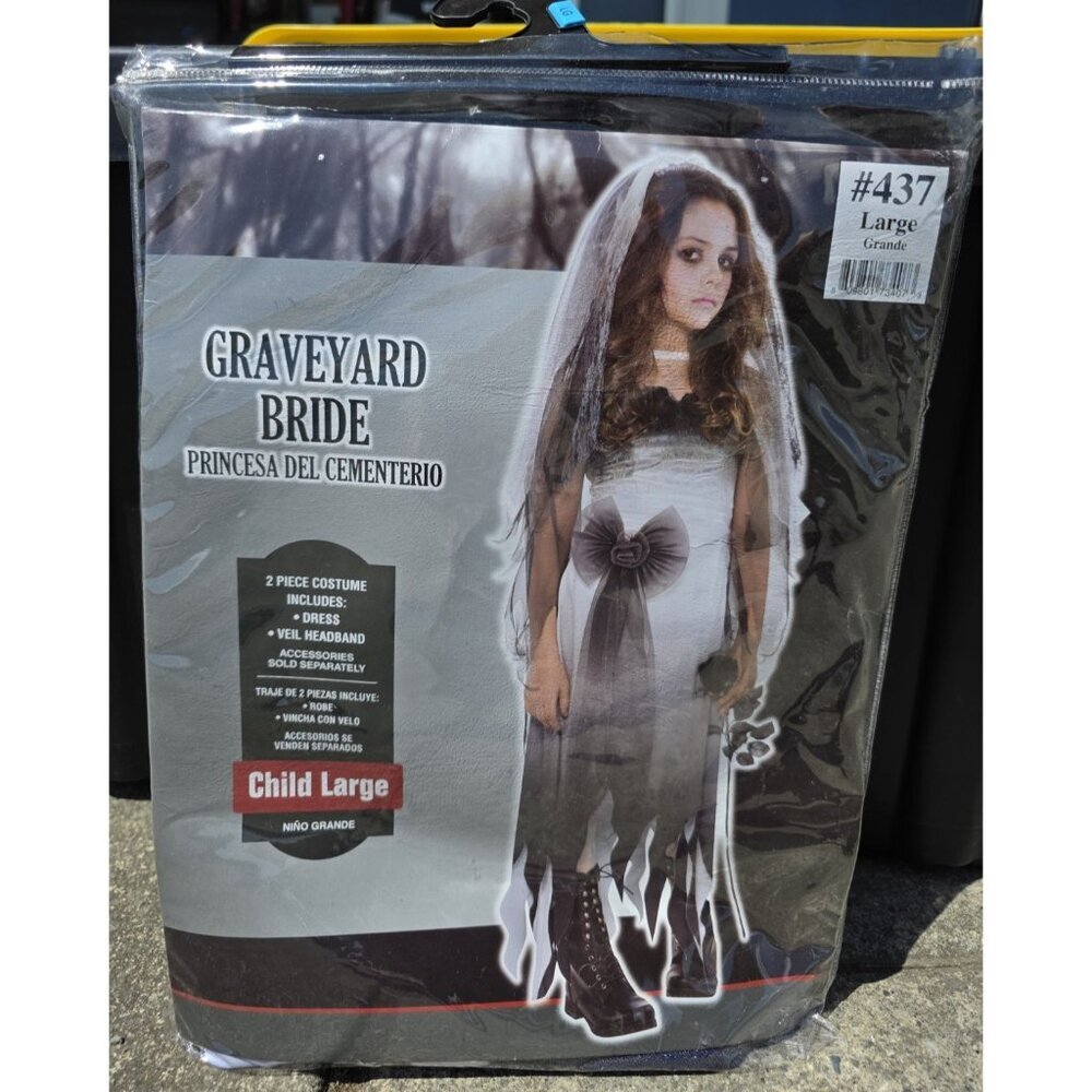 Graveyard Bride Halloween Costume Wedding Dress &Veil Child Size Large 12-14 NEW - Picture 1 of 4